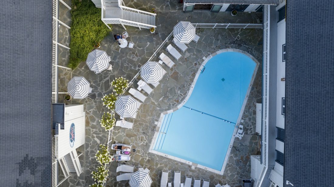Aerial view of the pool at A Wave Inn